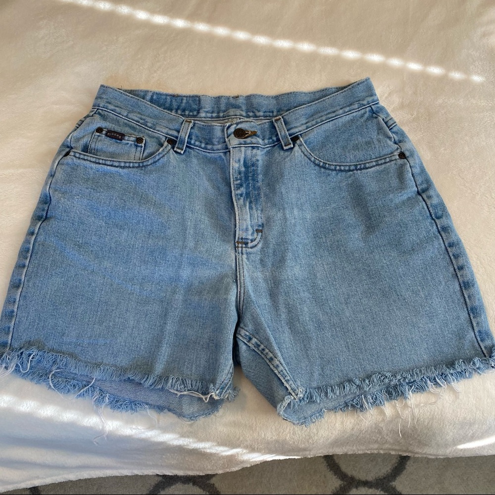 Distressed High Waisted Light Wash Denim Shorts